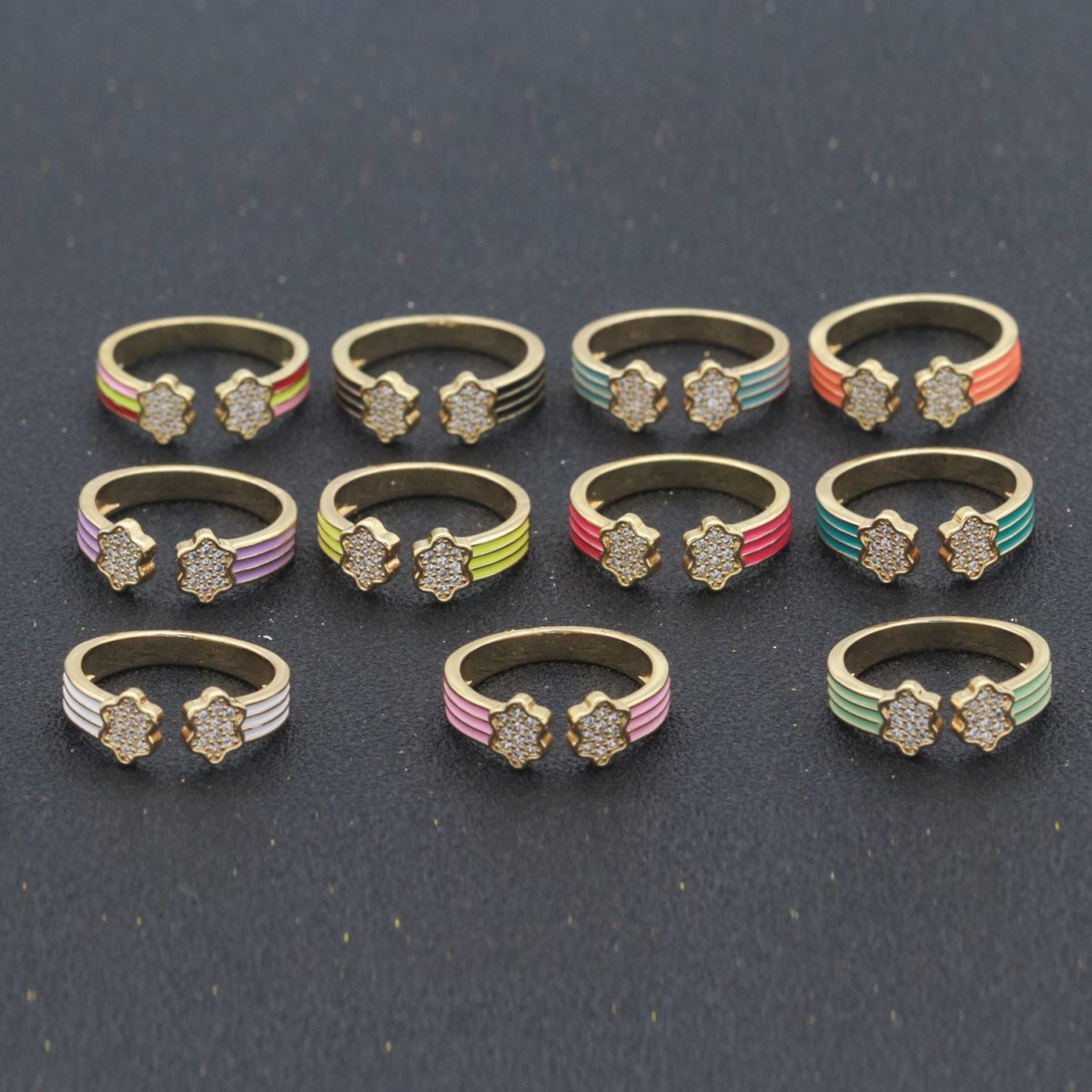 1X CZ Colorful Enamel Rings Gold Rainbow Sky Cloud Statement Ring, Chunky Stackable Open Adjustable Ring Pink White black Green Yellow S-181 ~ S-192