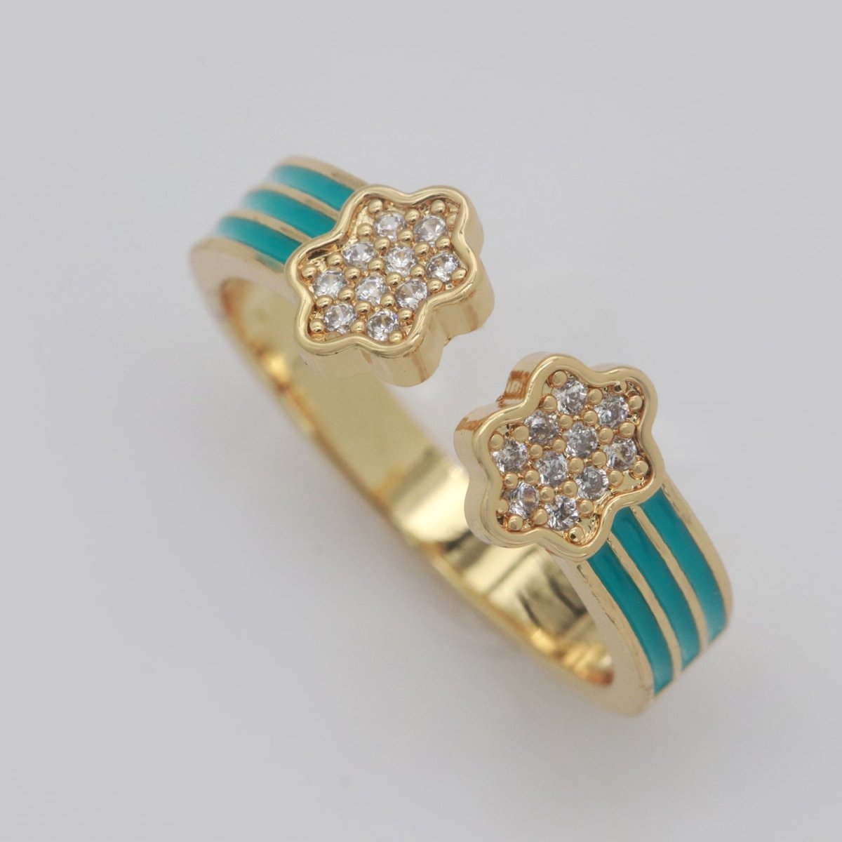 1X CZ Colorful Enamel Rings Gold Rainbow Sky Cloud Statement Ring, Chunky Stackable Open Adjustable Ring Pink White black Green Yellow S-181 ~ S-192