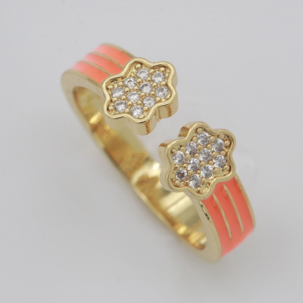 1X CZ Colorful Enamel Rings Gold Rainbow Sky Cloud Statement Ring, Chunky Stackable Open Adjustable Ring Pink White black Green Yellow S-181 ~ S-192