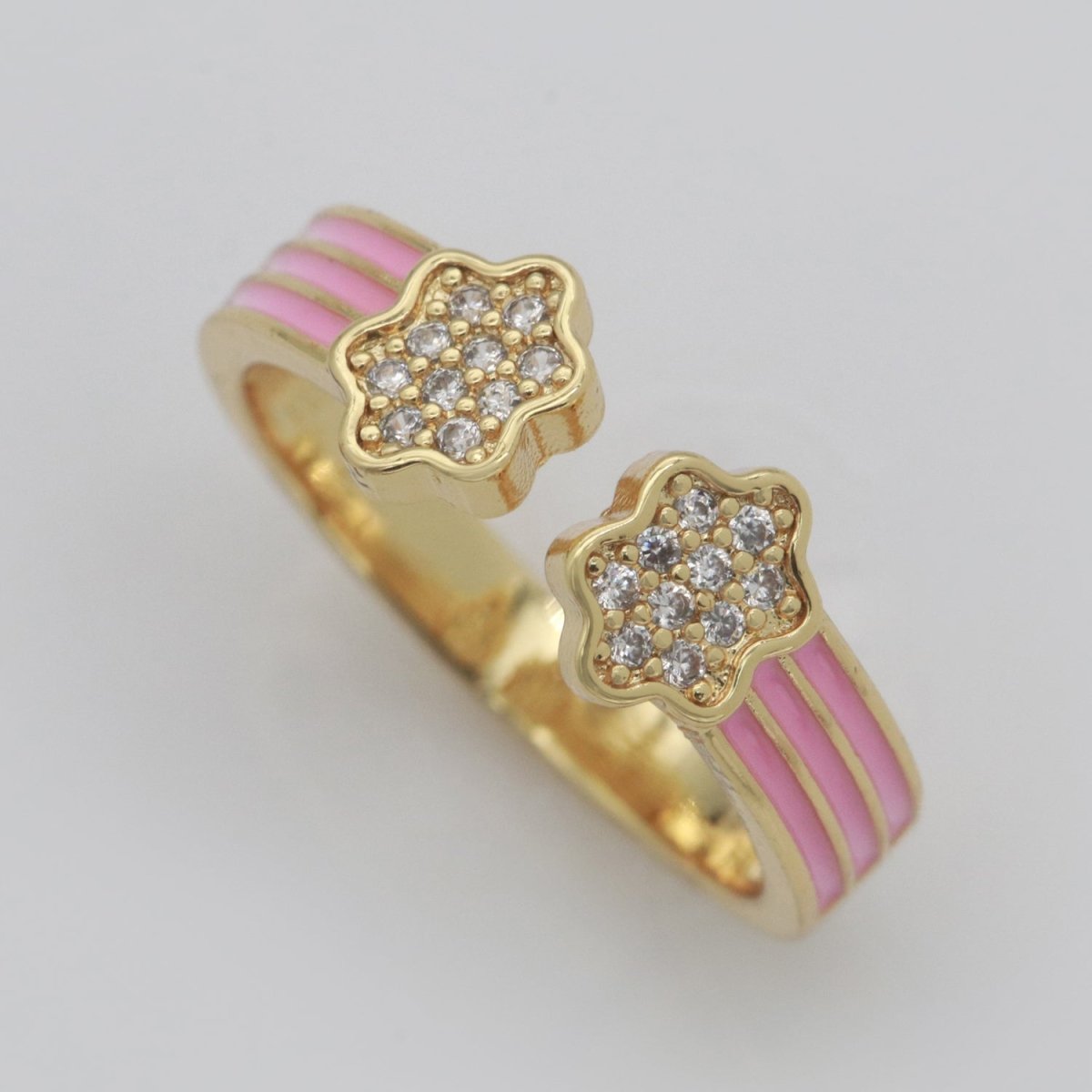 1X CZ Colorful Enamel Rings Gold Rainbow Sky Cloud Statement Ring, Chunky Stackable Open Adjustable Ring Pink White black Green Yellow S-181 ~ S-192