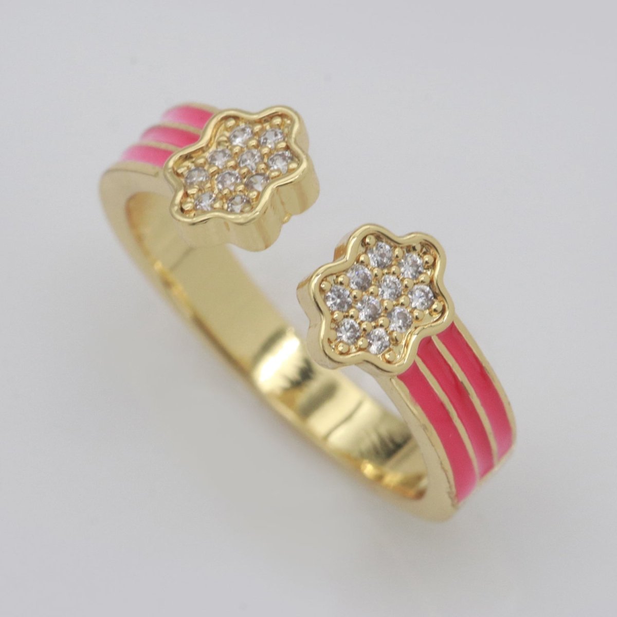 1X CZ Colorful Enamel Rings Gold Rainbow Sky Cloud Statement Ring, Chunky Stackable Open Adjustable Ring Pink White black Green Yellow S-181 ~ S-192