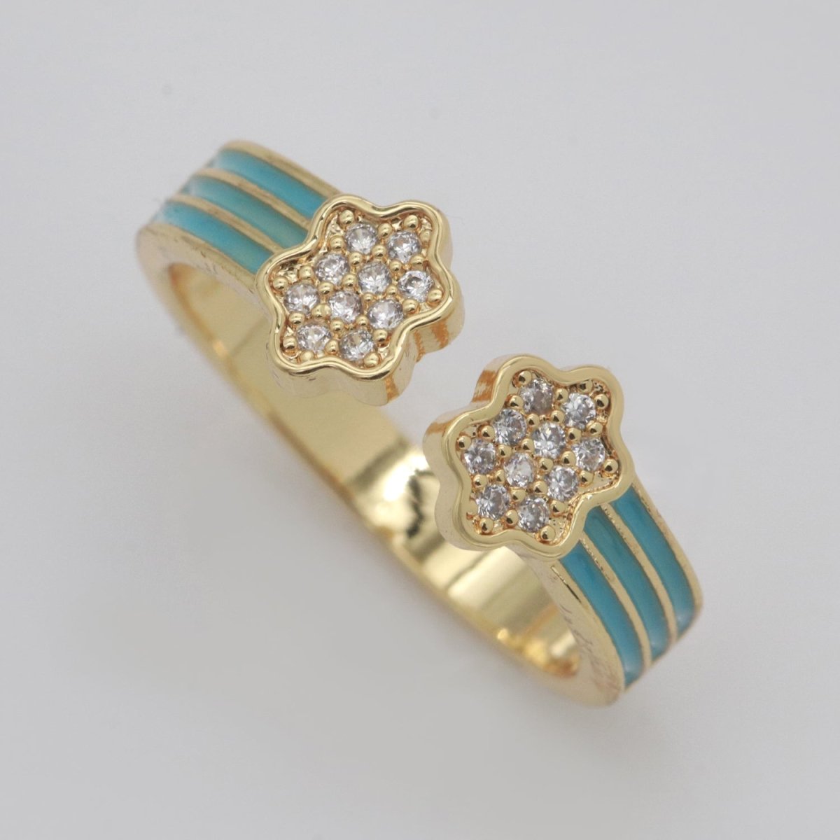 1X CZ Colorful Enamel Rings Gold Rainbow Sky Cloud Statement Ring, Chunky Stackable Open Adjustable Ring Pink White black Green Yellow S-181 ~ S-192