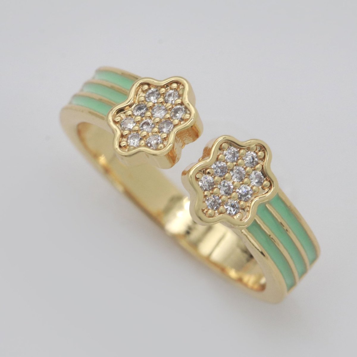 1X CZ Colorful Enamel Rings Gold Rainbow Sky Cloud Statement Ring, Chunky Stackable Open Adjustable Ring Pink White black Green Yellow S-181 ~ S-192