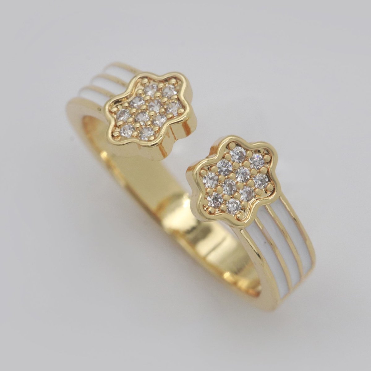 1X CZ Colorful Enamel Rings Gold Rainbow Sky Cloud Statement Ring, Chunky Stackable Open Adjustable Ring Pink White black Green Yellow S-181 ~ S-192