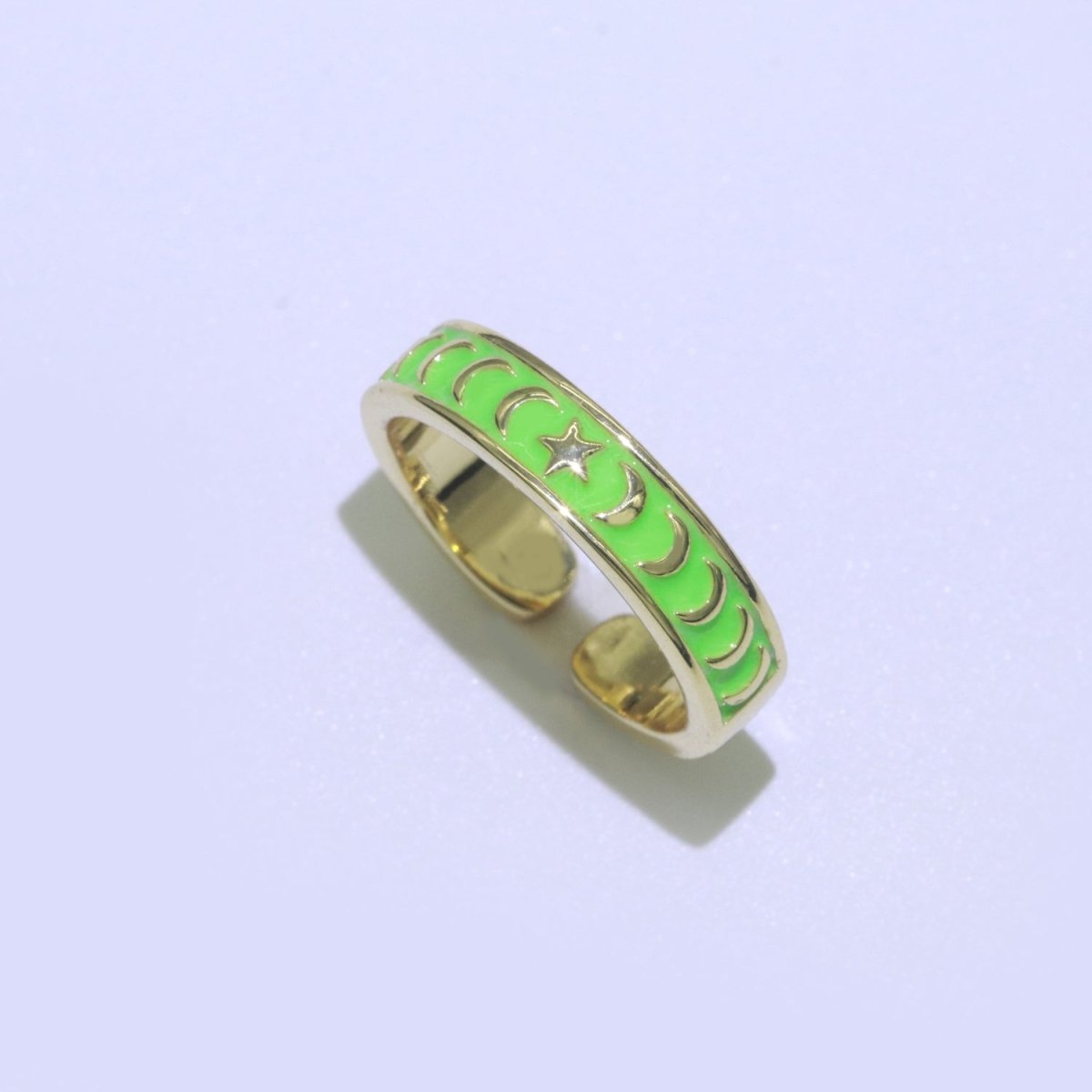 1x Dainty Colorful Enamel Ring Multicolor Enamel Band Moon Star Ring Stacking Open Adjustable Ring O-371 ~ O-378