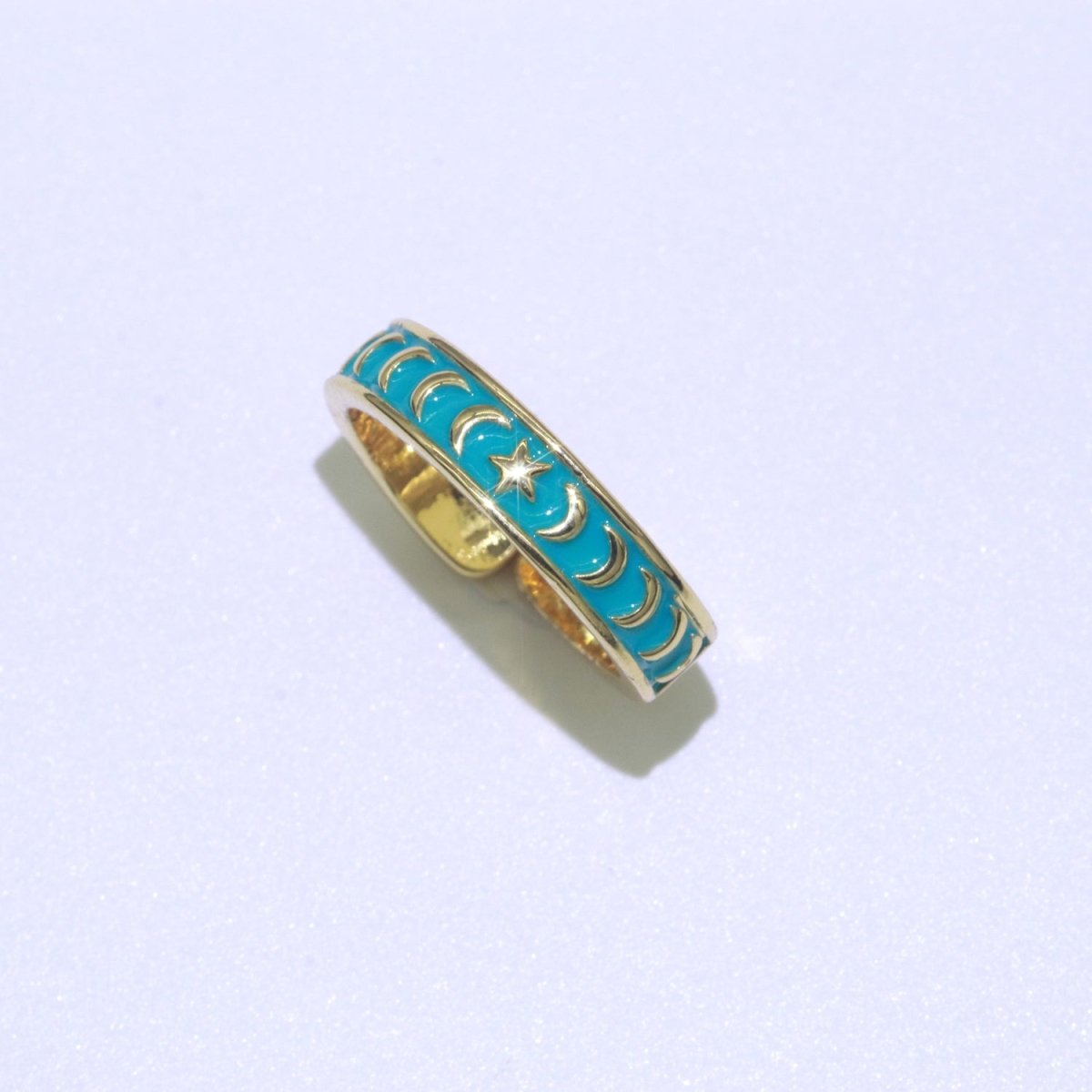1x Dainty Colorful Enamel Ring Multicolor Enamel Band Moon Star Ring Stacking Open Adjustable Ring O-371 ~ O-378