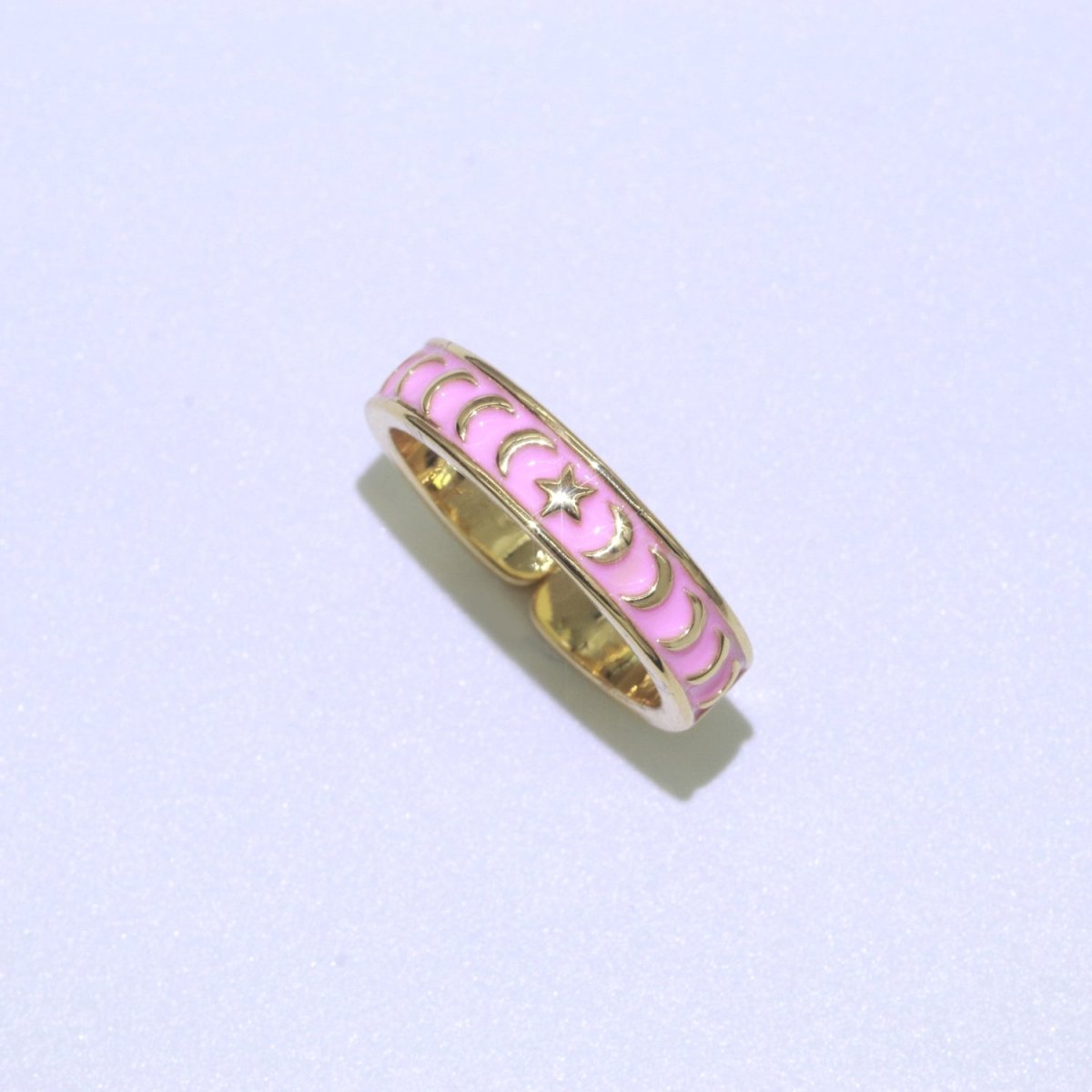 1x Dainty Colorful Enamel Ring Multicolor Enamel Band Moon Star Ring Stacking Open Adjustable Ring O-371 ~ O-378