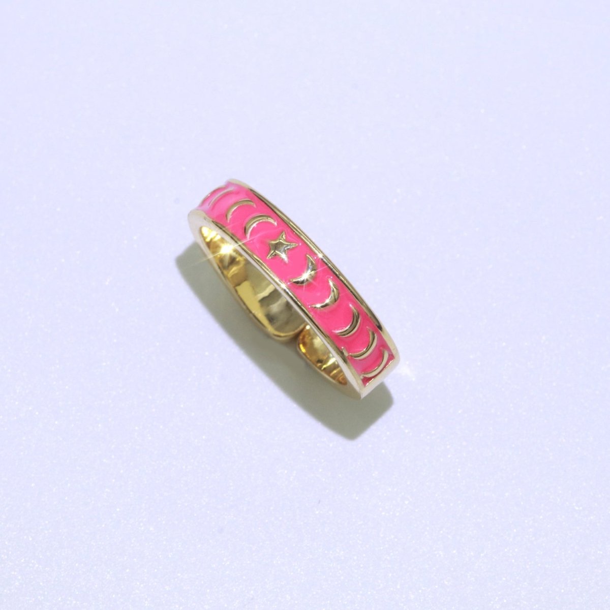 1x Dainty Colorful Enamel Ring Multicolor Enamel Band Moon Star Ring Stacking Open Adjustable Ring O-371 ~ O-378