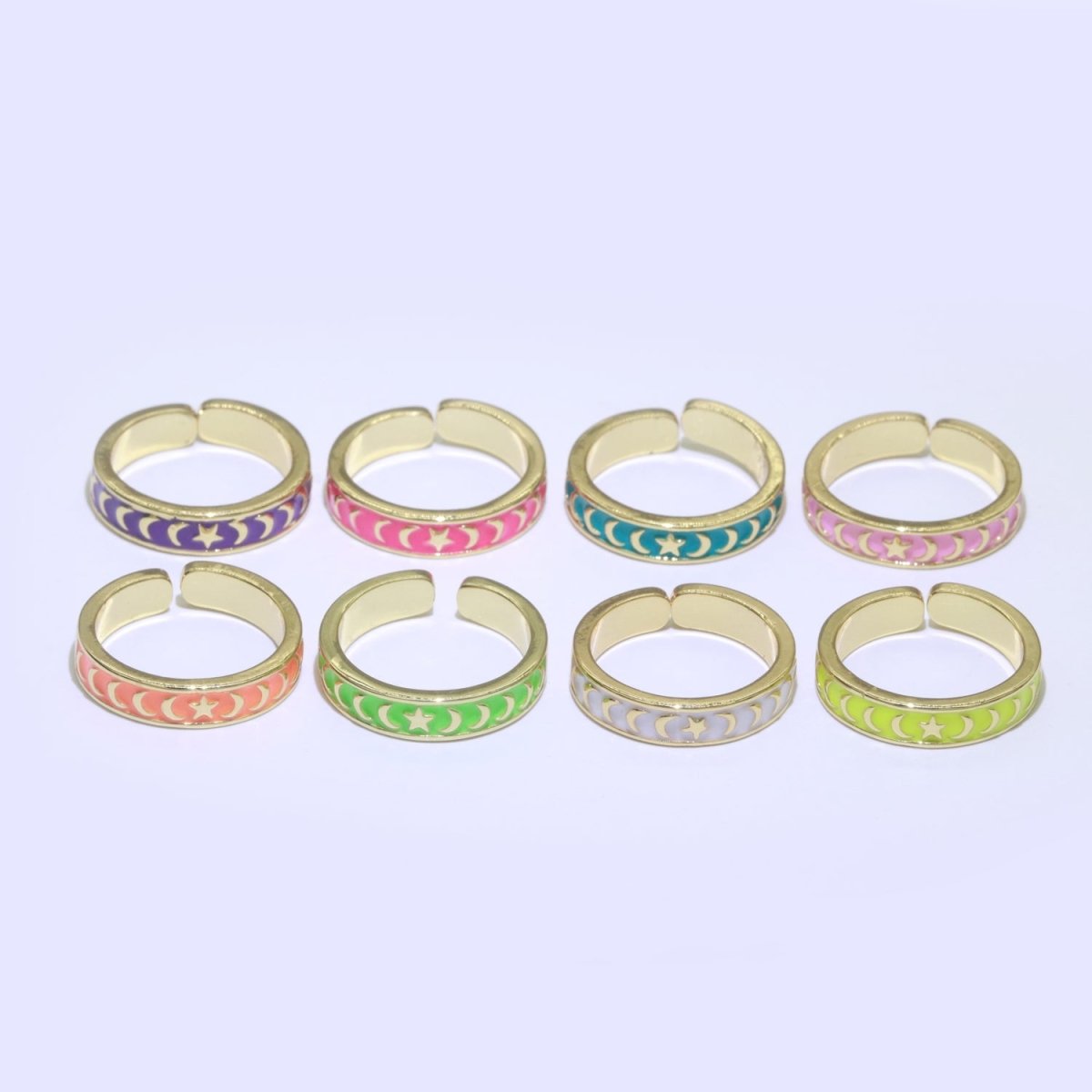 1x Dainty Colorful Enamel Ring Multicolor Enamel Band Moon Star Ring Stacking Open Adjustable Ring O-371 ~ O-378