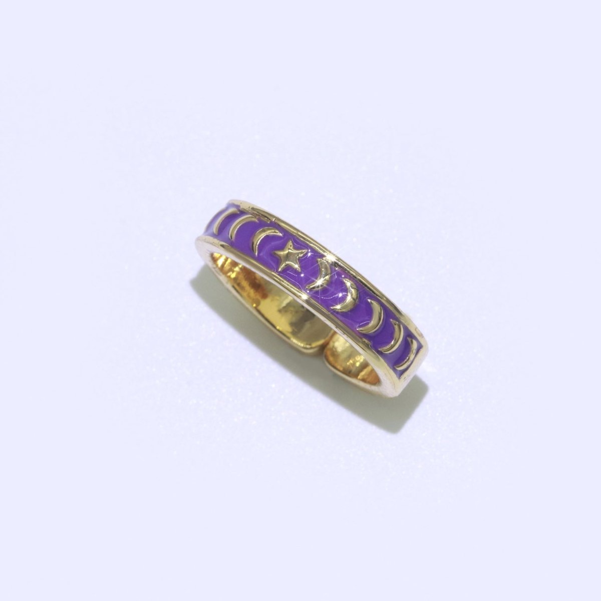 1x Dainty Colorful Enamel Ring Multicolor Enamel Band Moon Star Ring Stacking Open Adjustable Ring O-371 ~ O-378