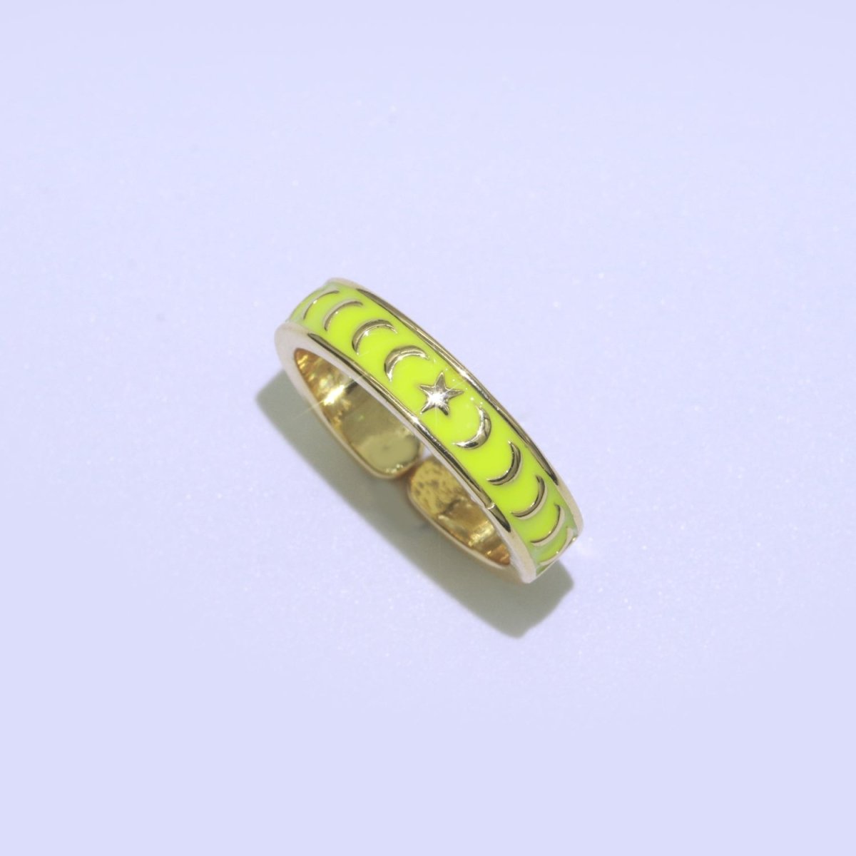 1x Dainty Colorful Enamel Ring Multicolor Enamel Band Moon Star Ring Stacking Open Adjustable Ring O-371 ~ O-378