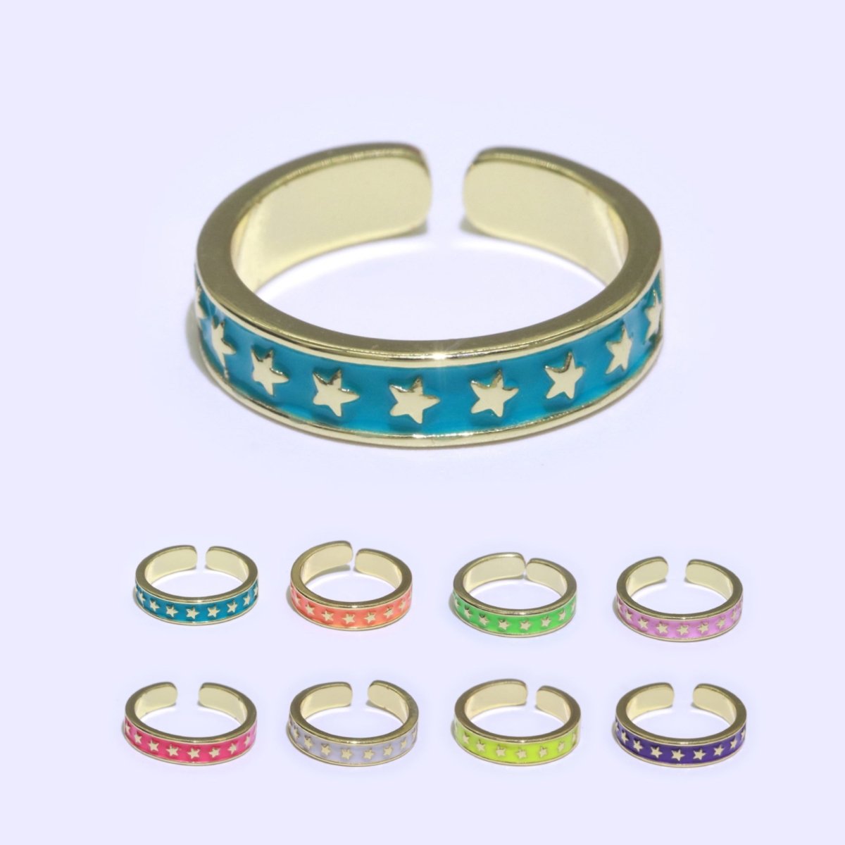 1x Dainty Colorful Enamel Ring Multicolor Star Band Spade Ring Stacking Open Ring Adjustable Ring Yellow Teal Pink Green White Neon Ring O-403 ~ O-410