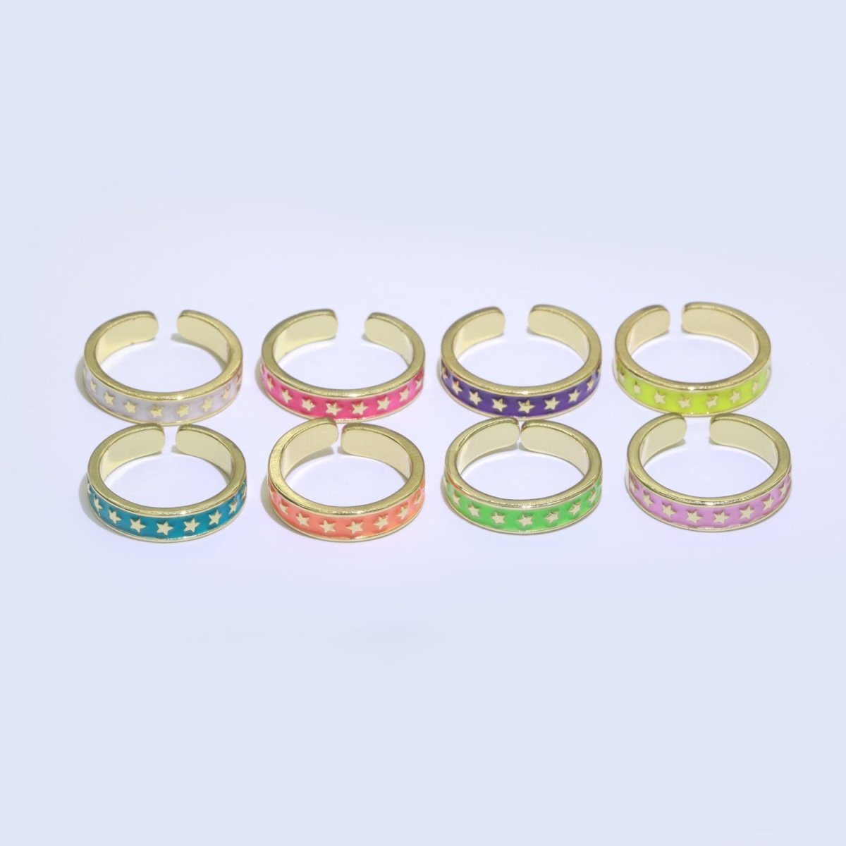 1x Dainty Colorful Enamel Ring Multicolor Star Band Spade Ring Stacking Open Ring Adjustable Ring Yellow Teal Pink Green White Neon Ring O-403 ~ O-410