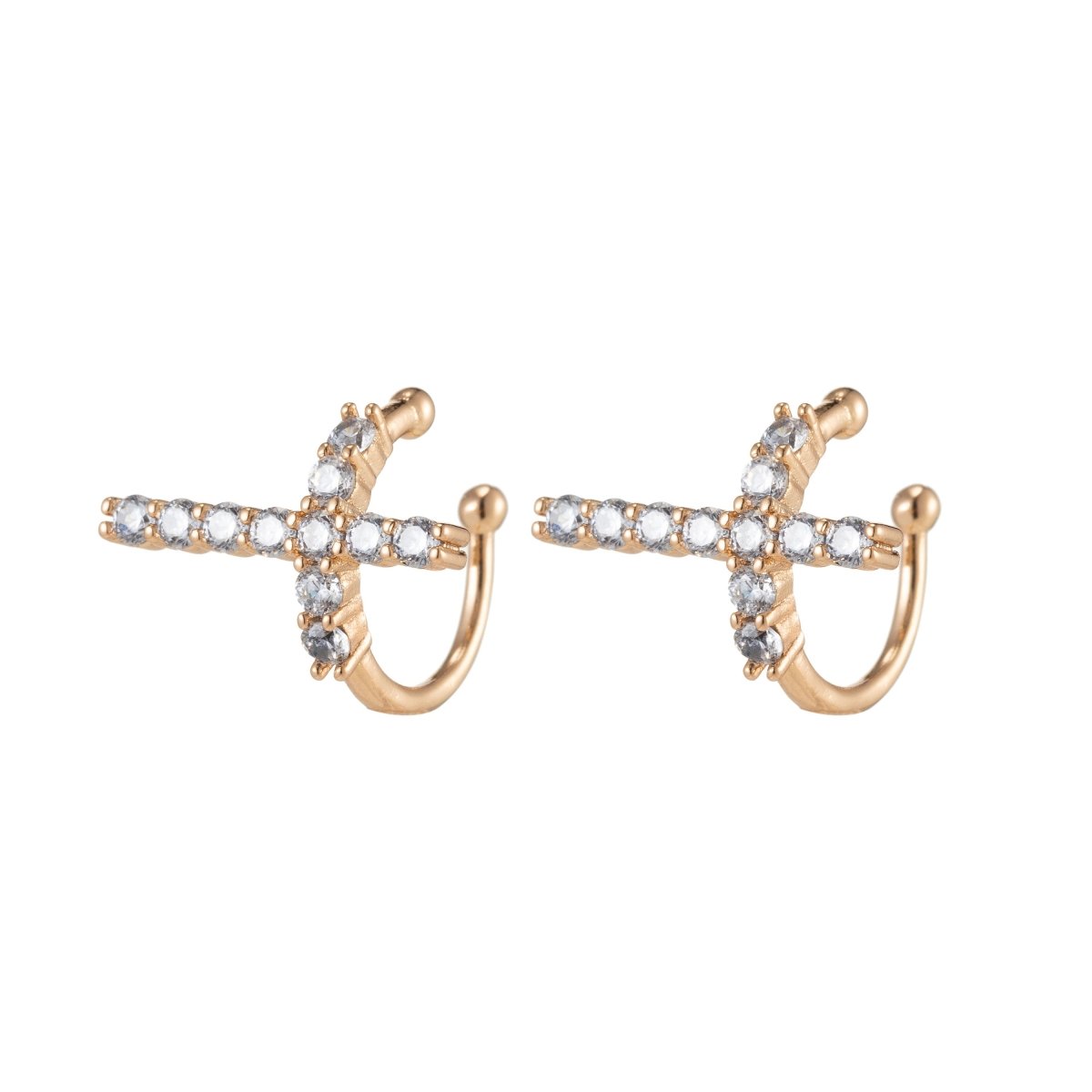 1x Dainty Cross Ear Cuffs for Non Pierced Ears Micro Pave Crystal Gold Clip on Conch Cuff Earrings for Women Girls AI-048