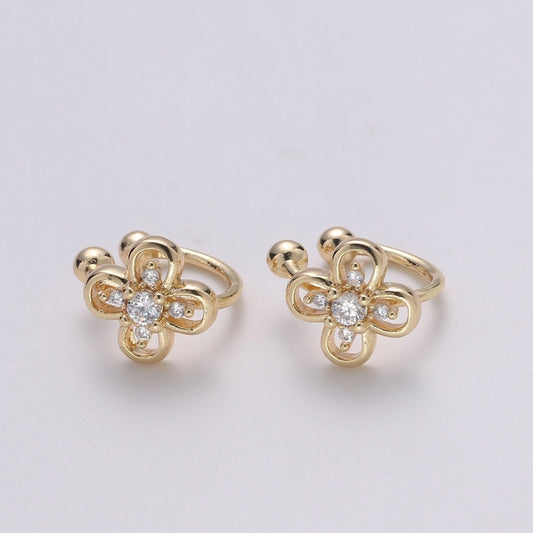 1x Dainty Flower Earcuff Gold Ear cuff cartilage earring no piercing, gold ear cuff, fake piercing, Clover earcuff, Floral ear cuff wrap, AI-082.