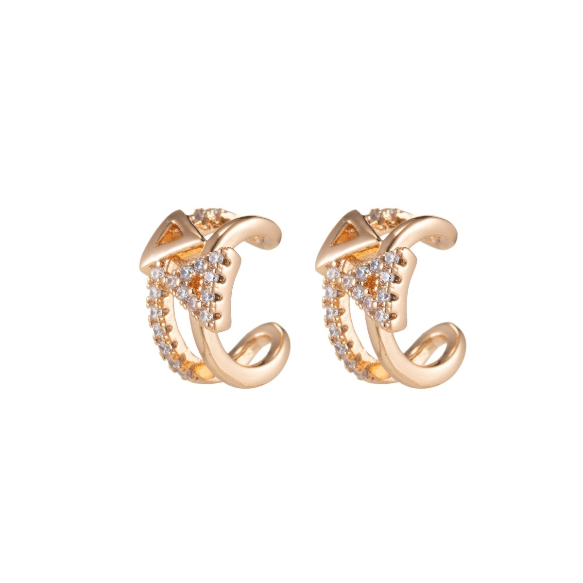 18K Gold Filled Micro Paved CZ Triangle Ear Cuff Earrings | AI055