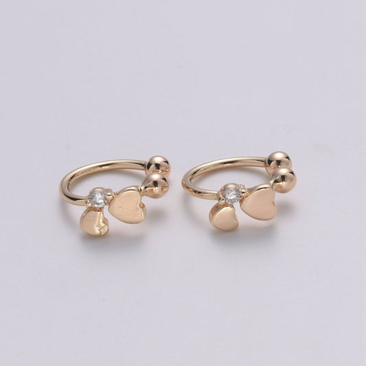 18K Gold Filled Double Mini Heart CZ Ear Cuff Earrings | AI093