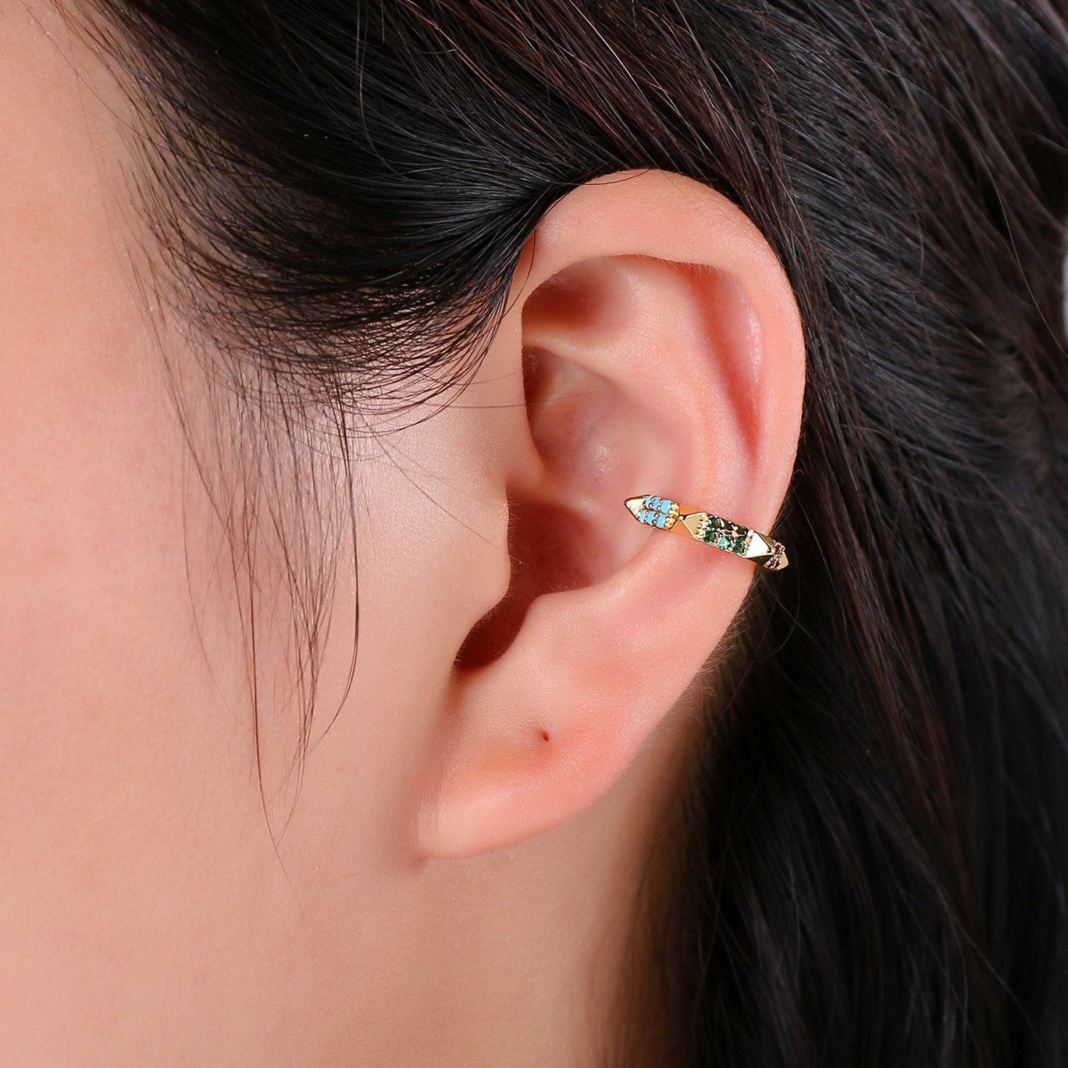 1x Dainty Pyramid Spikes Conch Ear Cuff Earrings Studded Gold Spike Earcuff Earring AI-104
