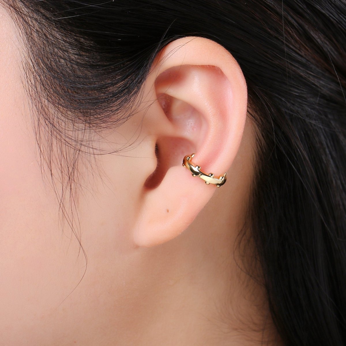 1x Ear Cuff, Gold Earcuff, Non-pierced, Beaded Ear Cuff Fake Conch Earring, No Piercing, Faux Pierced Hoop Dainty Beaded Earring, AI-086