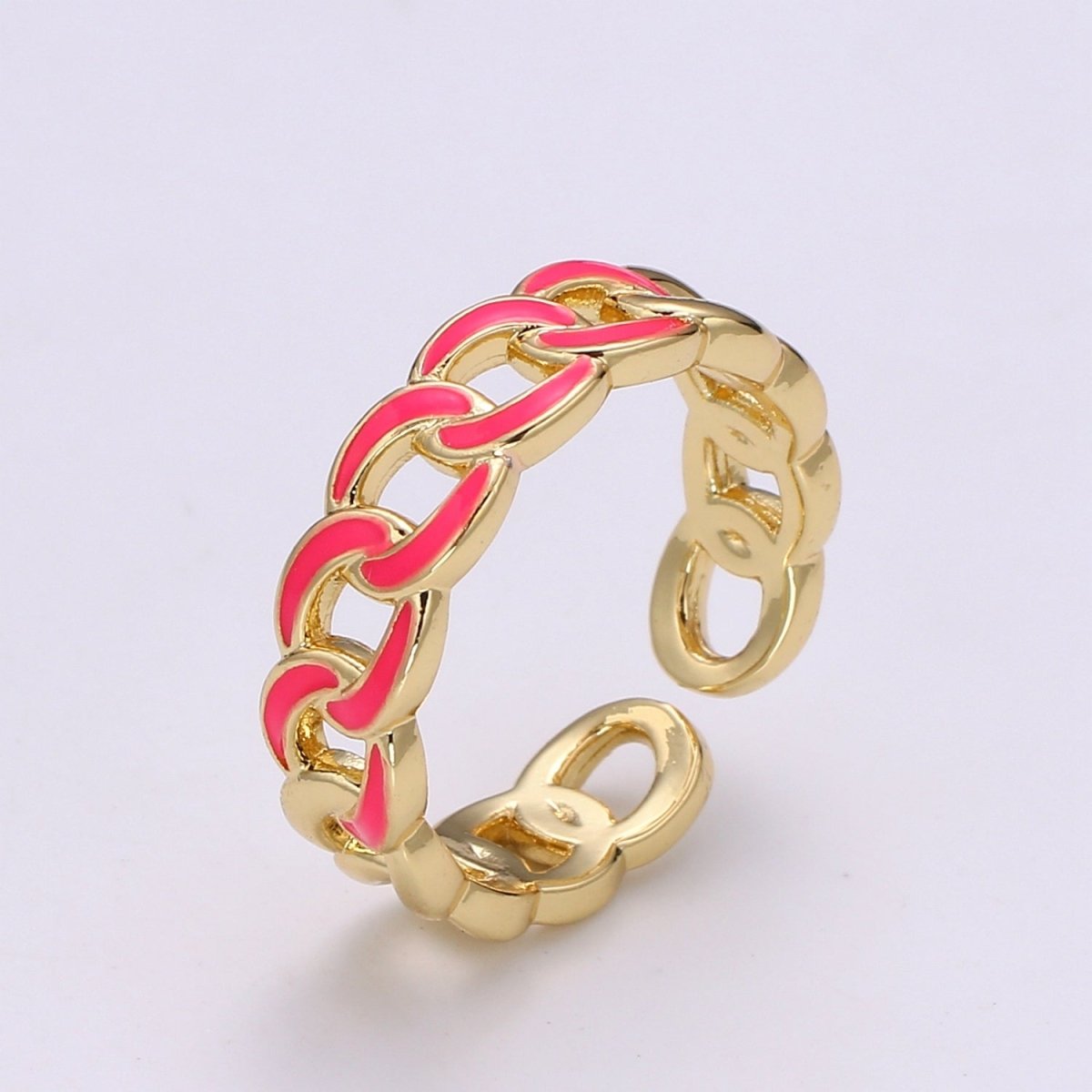1x Enamel Gold Curb Chain Ring, Statement Ring, Chunky Link Chain Ring, Stackable Ring Thick Gold Ring Open Gold Ring gift for her