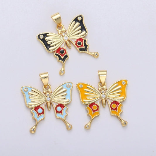 1x Enamel Mariposa Butterfly Gold Filled Butterfly Pendant Dream Animal Lover Necklace Pendant Charm Designer Colorful Jewelry Making I-791~I-793