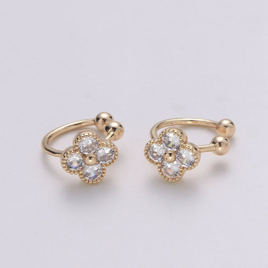 1x Gold Ear Cuff, Flower cuff, Micro Pavé Cubic zirconia, gold cuff, cz diamonds, no piercing cartilage earrings, Christmas gift for her AI-135