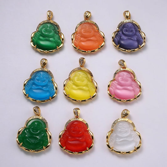 1x Gold Laughing Buddha Pendant Crystal Quartz Thai Buddha Charm Necklace in 14k Gold Filled Pendant for Statement Necklace AH-291~AH-298, AH-313~AH-318