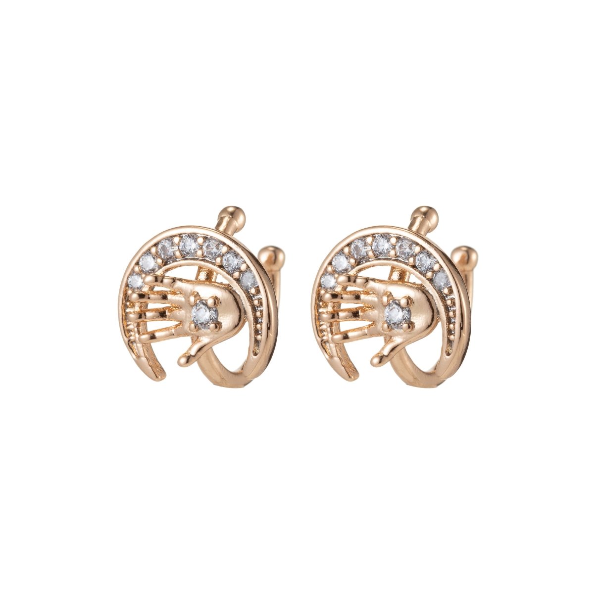 1x Hand Ear Cuffs for Non Pierced Ears Micro Pave Crystal Gold Clip on Conch Cuff Earrings for Women Girls AI-046