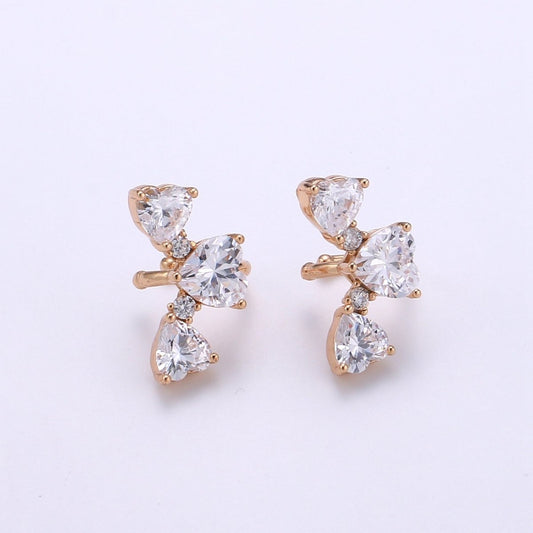 18K Gold Filled Triple Heart CZ Ear Cuff Earrings | AI142