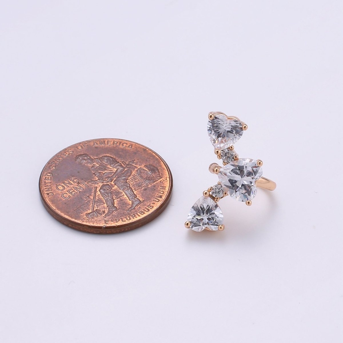 18K Gold Filled Triple Heart CZ Ear Cuff Earrings | AI142