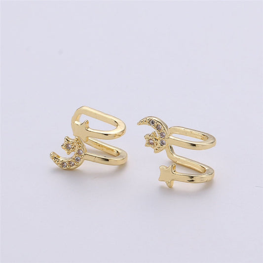 1x Moon Star Gold Filled Earring Simple Ear Cuff, delicate ear cuff, ear cuff no piercing, gold ear cuff, ear cuff, gold ear cuff AI-134