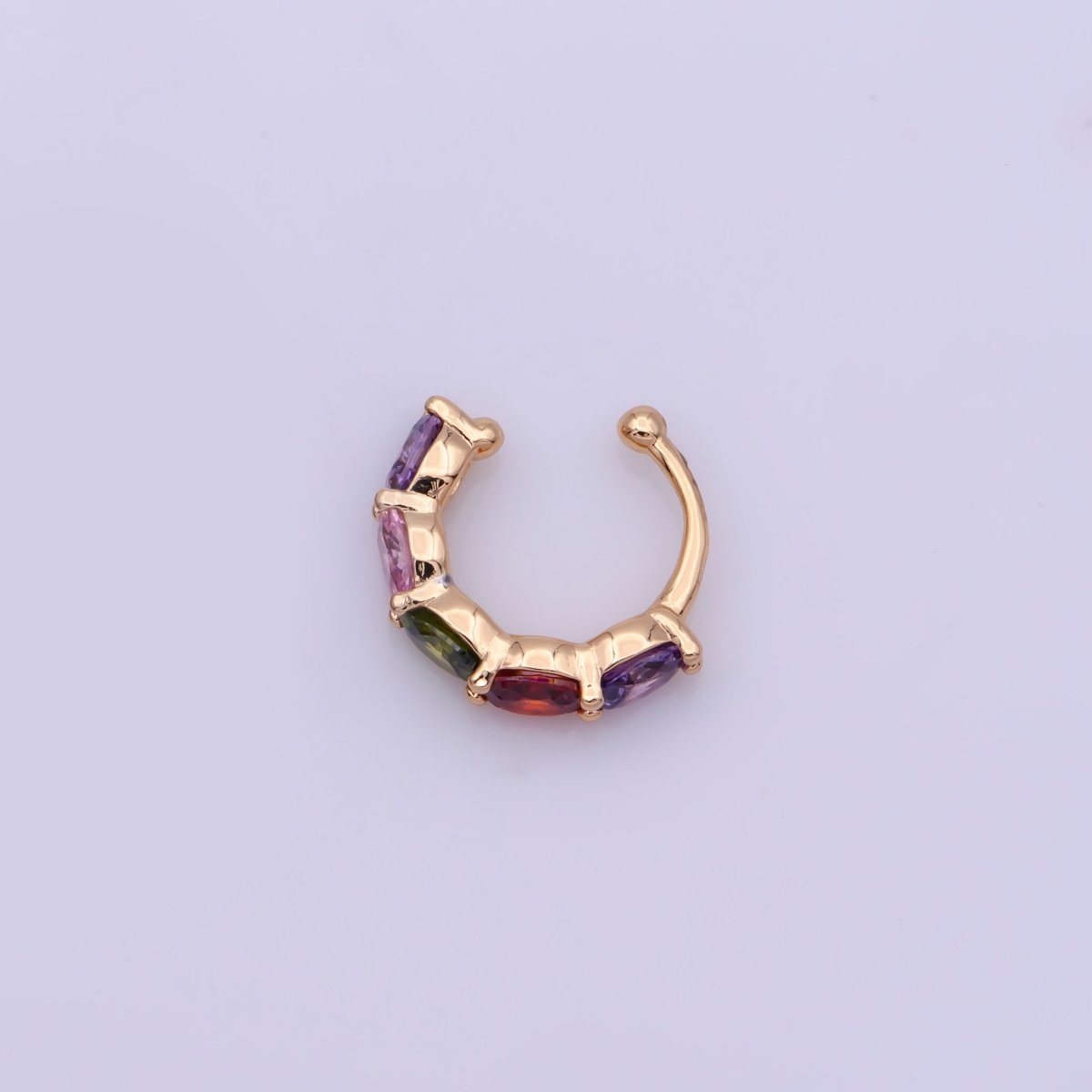 1x Rainbow Micro Pace CZ Ear Cuff 18K Gold Filled Ear cuff Earring, Nonpierced for Cartilage, single Earring, Minimalist ear cuff