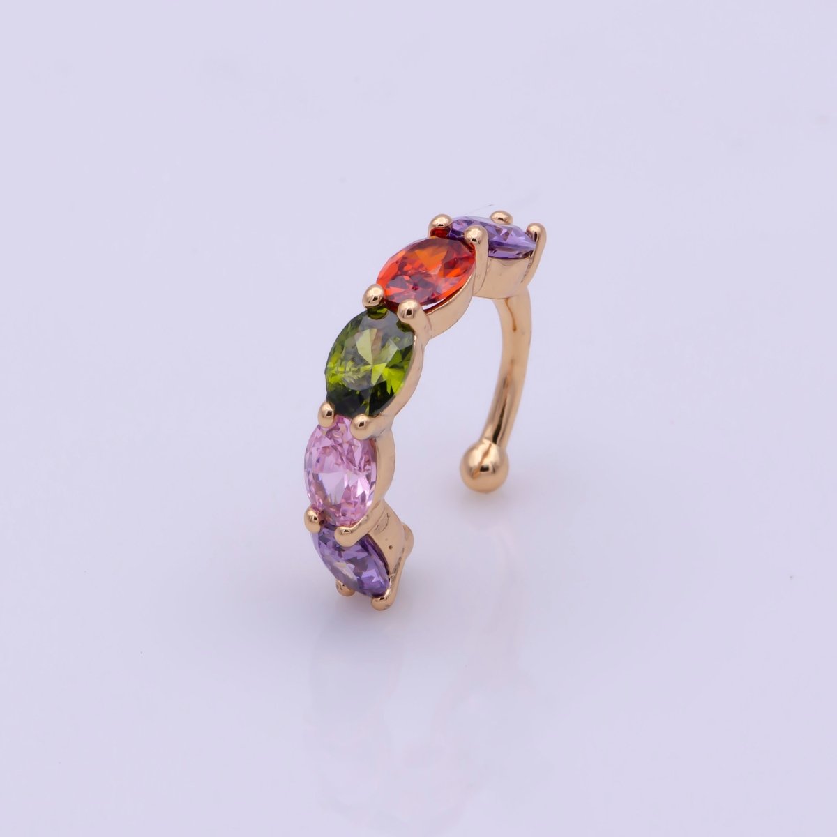1x Rainbow Micro Pace CZ Ear Cuff 18K Gold Filled Ear cuff Earring, Nonpierced for Cartilage, single Earring, Minimalist ear cuff