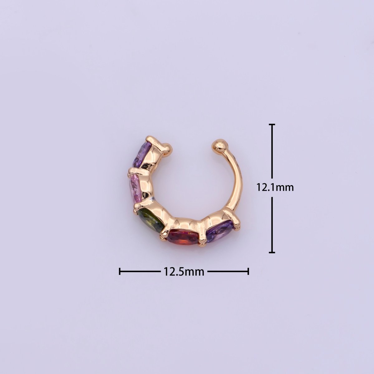 1x Rainbow Micro Pace CZ Ear Cuff 18K Gold Filled Ear cuff Earring, Nonpierced for Cartilage, single Earring, Minimalist ear cuff