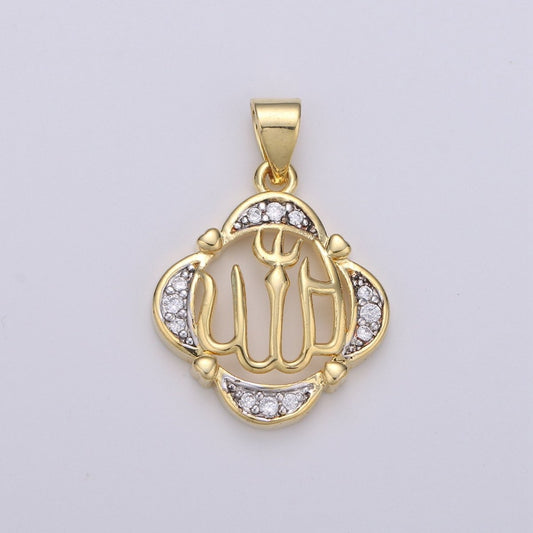 2 Tone Color Pendant in 24k Gold Filled Jewelry Allah Pendant Micro Pave Calligraphy Pendant Necklace for Muslim Islam Religious Jewelry I-857
