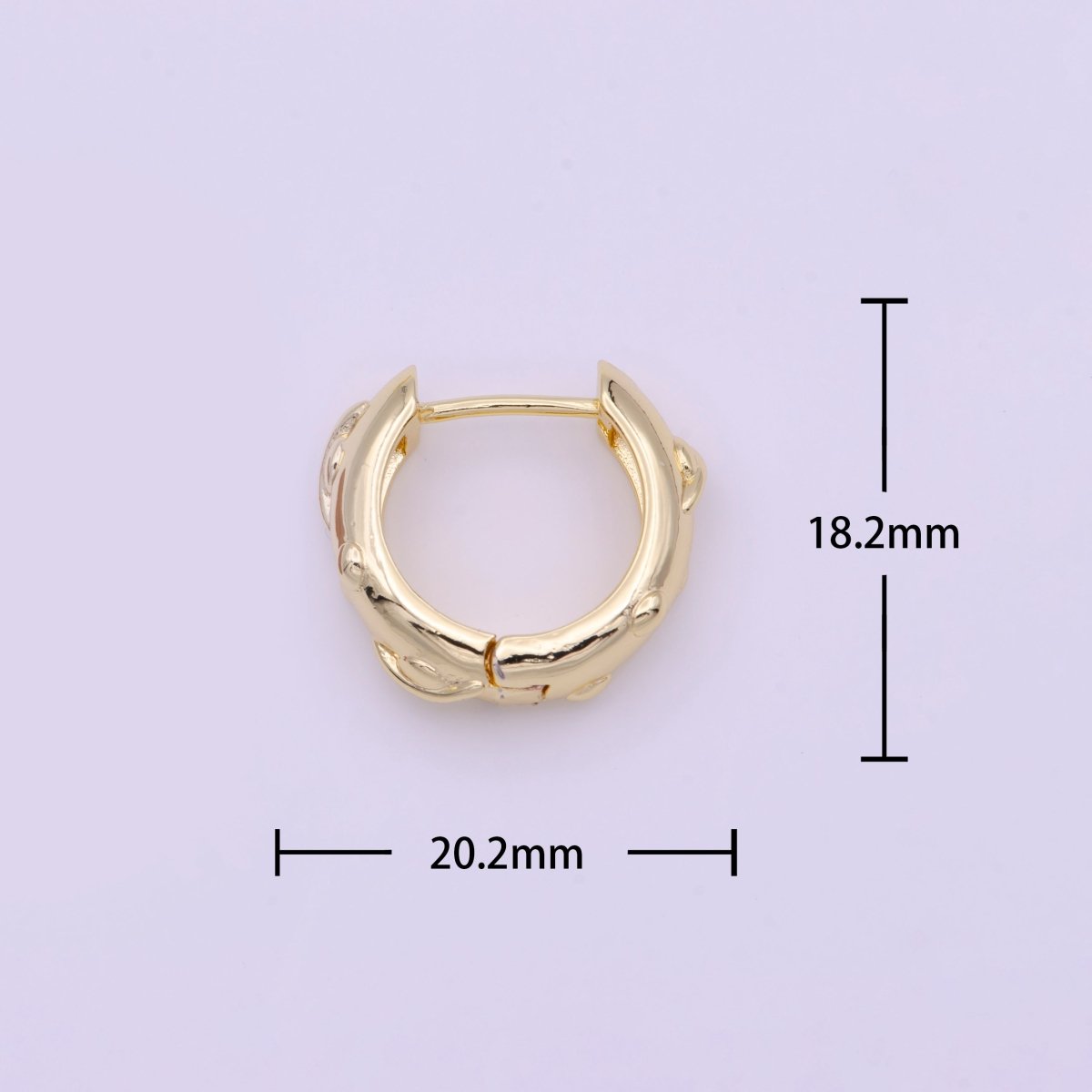 20mm Bead Dotted Textured Gold Huggie Hoops Earrings | AD-159