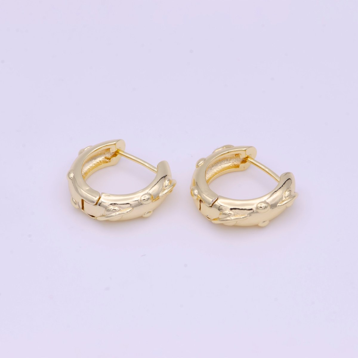 20mm Bead Dotted Textured Gold Huggie Hoops Earrings | AD-159
