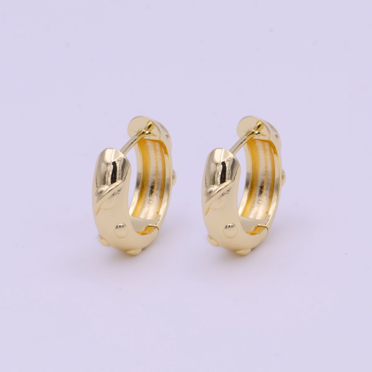20mm Bead Dotted Textured Gold Huggie Hoops Earrings | AD-159