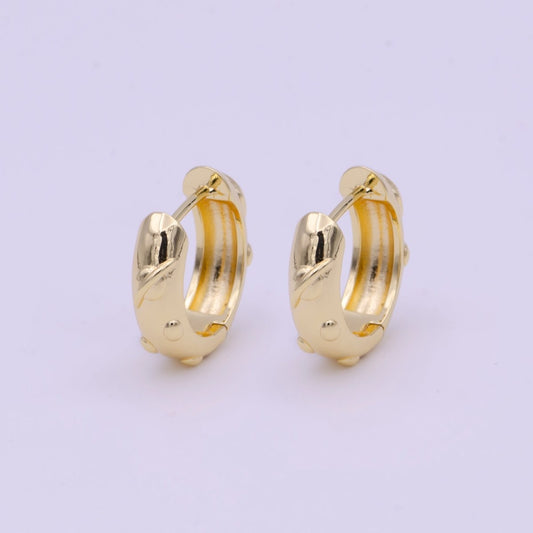 20mm Bead Dotted Textured Gold Huggie Hoops Earrings | AD-159