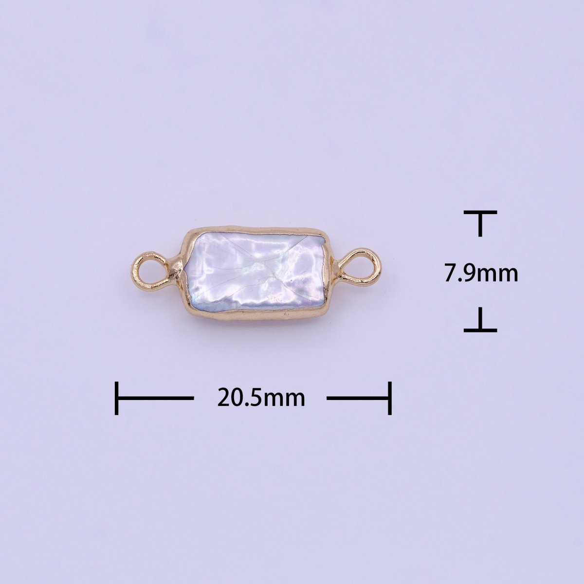 20mm Rectangular Gold Coated White Freshwater Pearl Connector | P-1849