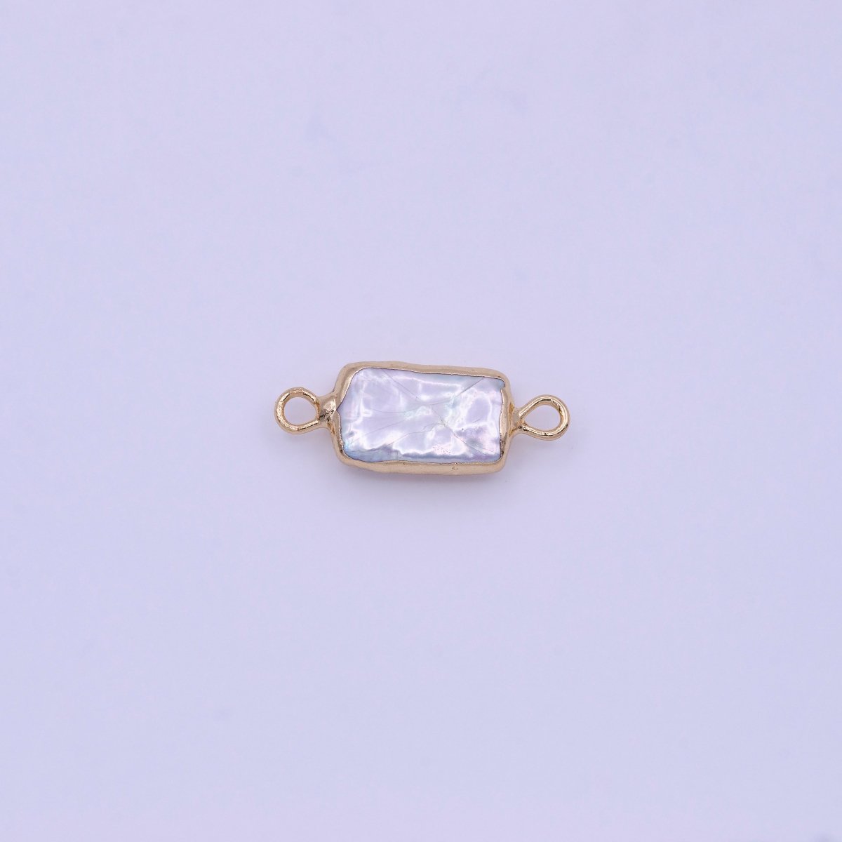 20mm Rectangular Gold Coated White Freshwater Pearl Connector | P-1849