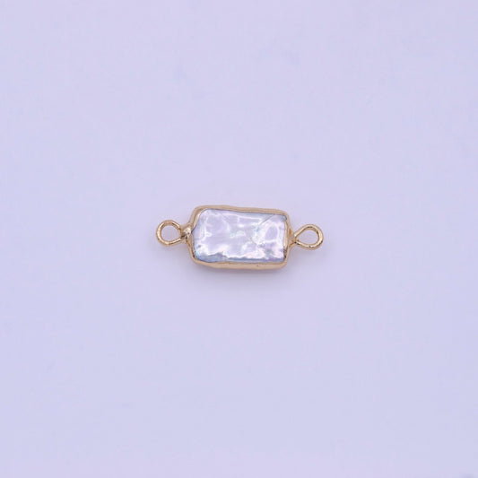 20mm Rectangular Gold Coated White Freshwater Pearl Connector | P-1849