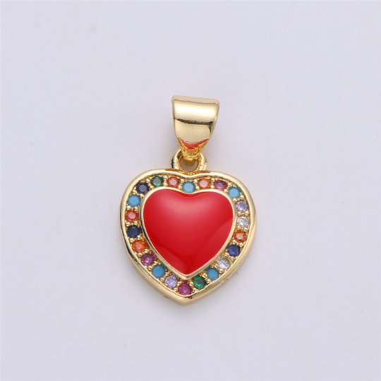 20mm Tiny Enamel Heart Charms Little Colorful Hearts on Gold Filled Red Pink White Teal First Love Earing Bracelet Necklace Jewelry Supplies I-176