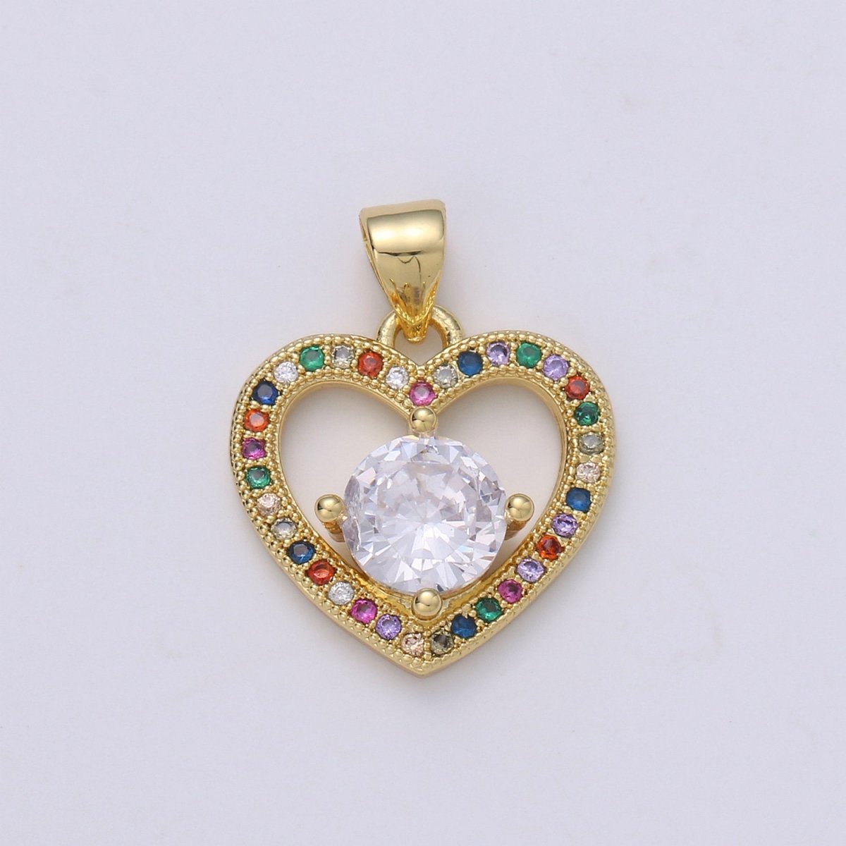 20X16mm 24k Gold Filled Heart Charms, Love Pendant, Dainty Multi Color Cz Heart Charm for Minimalist Bracelet Earring Necklace supply I-911