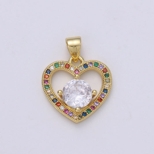 20X16mm 24k Gold Filled Heart Charms, Love Pendant, Dainty Multi Color Cz Heart Charm for Minimalist Bracelet Earring Necklace supply I-911