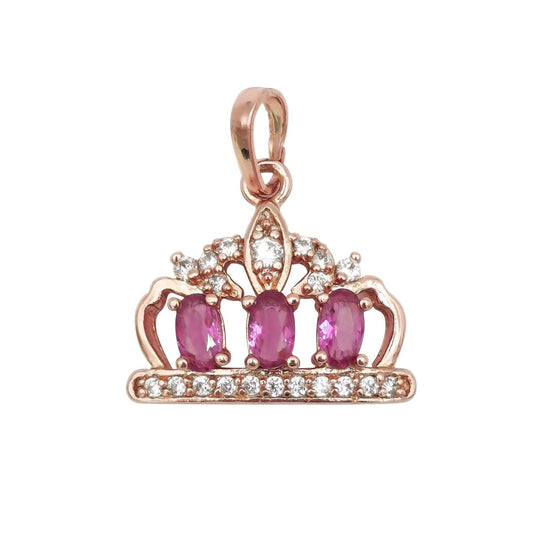 21X18mm Wholesale 18K Gold Filled Rose Gold Royal Crown Pendant with Pink Rhinestones, Queen Princess Tiara Pendant For Necklace Bracelet Anklet Making, Emerald Crown CZ Jewelry Component Supply J-176