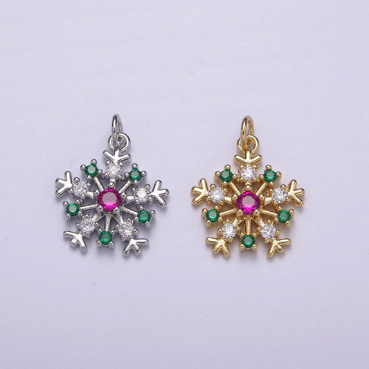22.6x16.7mm Gold Filled Snowflake Pendant, Silver Charms , Micro Pave Snowflake , Cz Jewelry, Cubic Zirconia Winter Snow CharmC-304 C-305