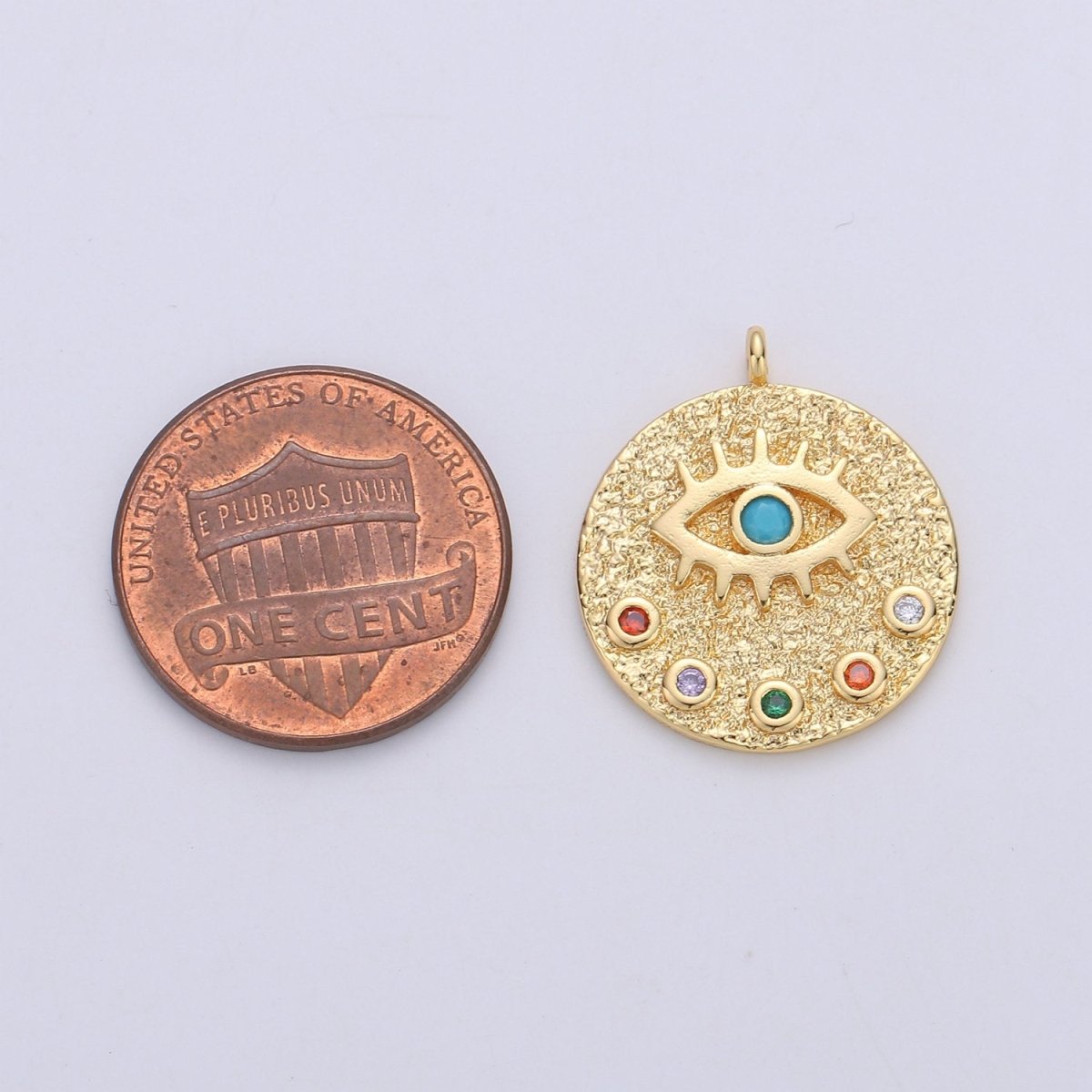 22mm Evil Eye Circle Disc Charm - 14k gold Filled protection eye of Ra round pendant Cubic Eye Charm for Necklace Component C-860