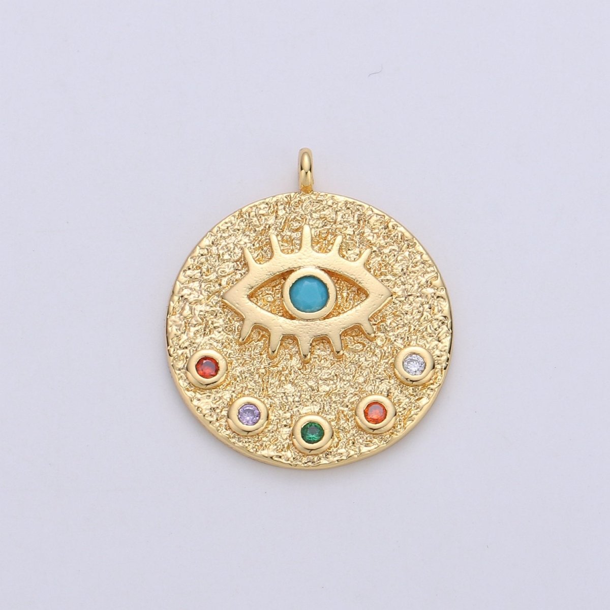 22mm Evil Eye Circle Disc Charm - 14k gold Filled protection eye of Ra round pendant Cubic Eye Charm for Necklace Component C-860
