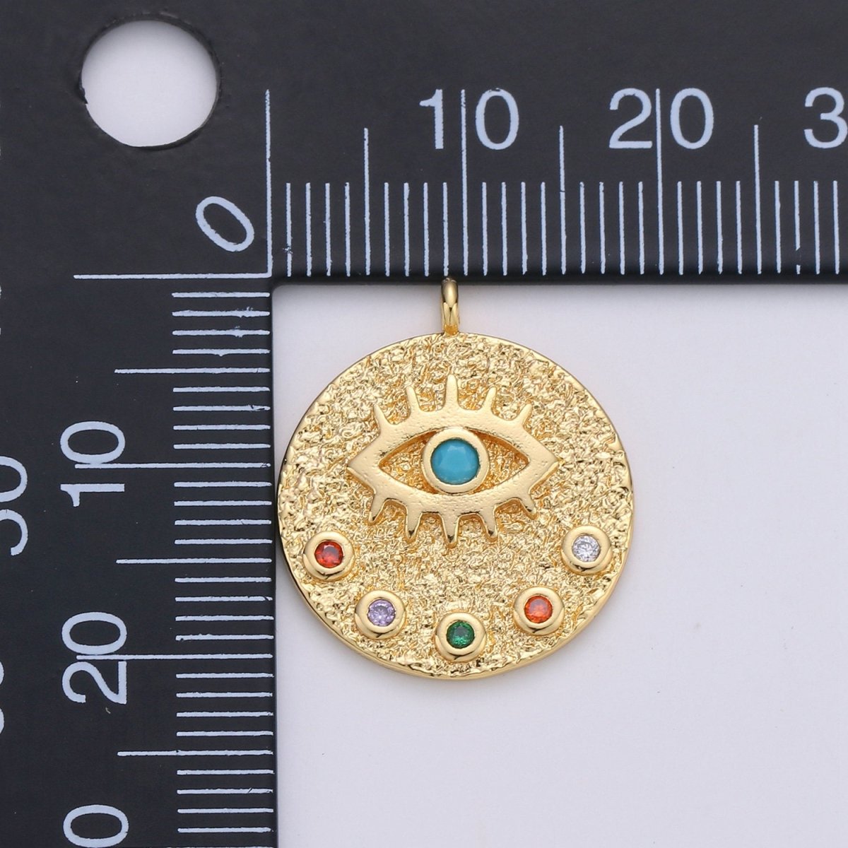 22mm Evil Eye Circle Disc Charm - 14k gold Filled protection eye of Ra round pendant Cubic Eye Charm for Necklace Component C-860